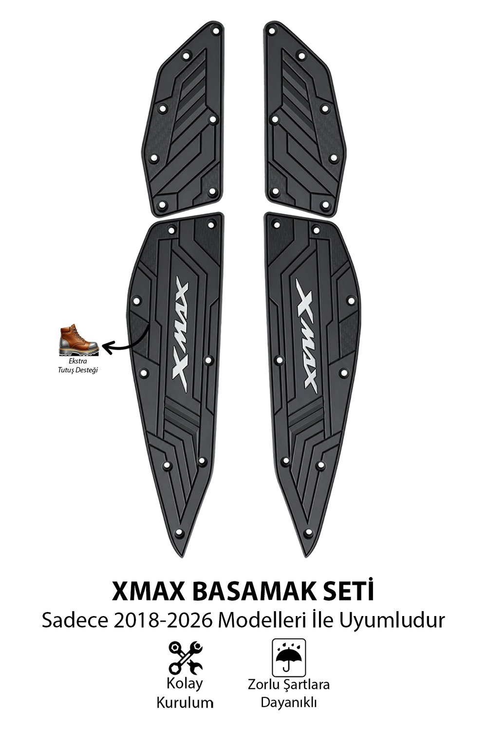 Yamaha Xmax Uyumlu Basamak Seti 2018-2026 Silikon Siyah
