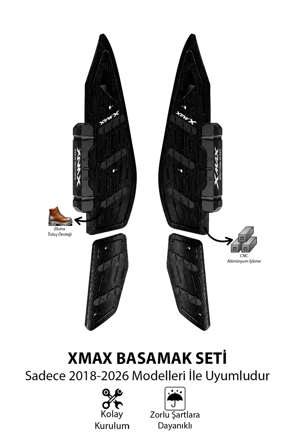 Yamaha Xmax Uyumlu Basamak Seti 2018-2026 Cnc Siyah