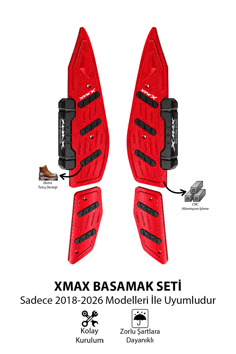 Yamaha Xmax Uyumlu Basamak Seti 2018-2026 Cnc Kırmızı