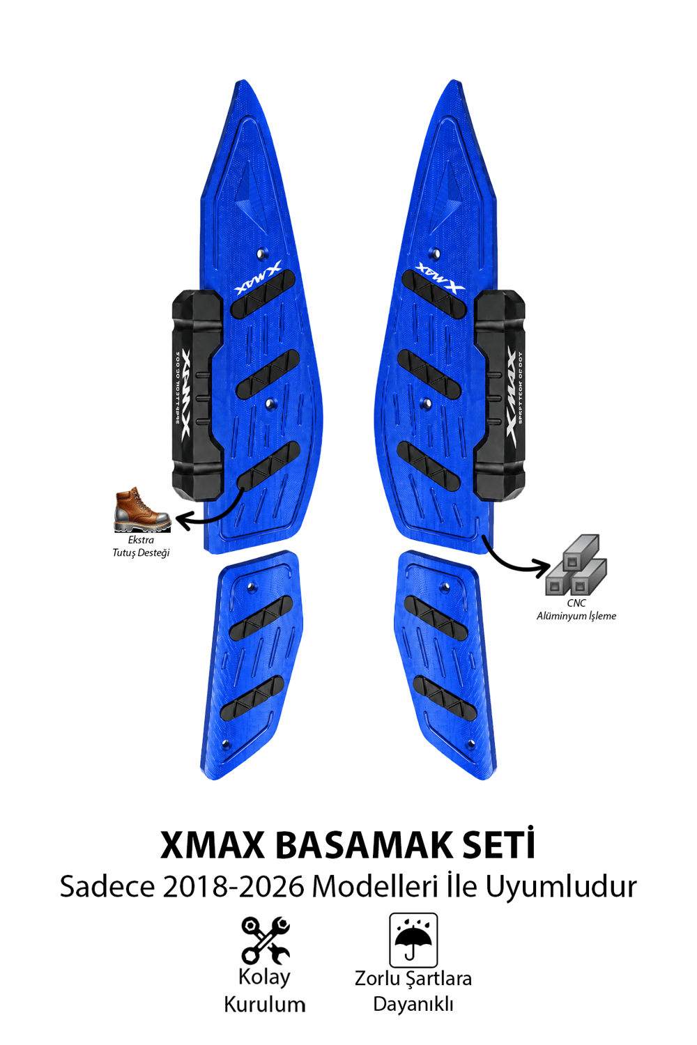 Yamaha Xmax Uyumlu Basamak Seti 2018-2026 Cnc Mavi