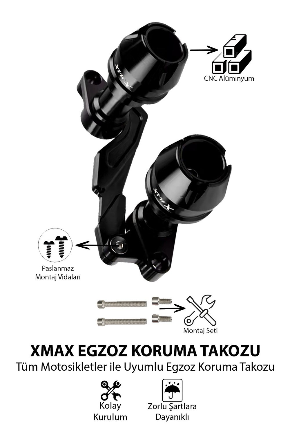 Yamaha Xmax Uyumlu Egzoz Koruma Takozu Cnc Siyah
