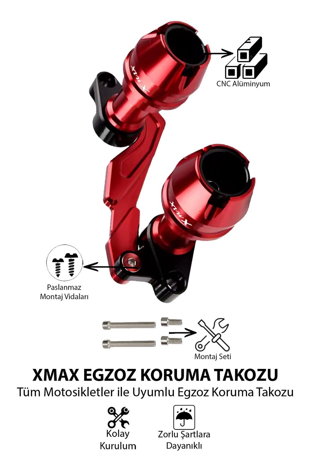 Yamaha Xmax Uyumlu Egzoz Koruma Takozu Cnc Kırmızı