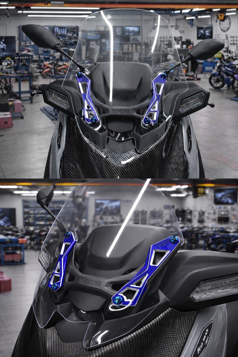 Yamaha Xmax Uyumlu Ön Cam Braketi 2024-2026 Cnc Mavi