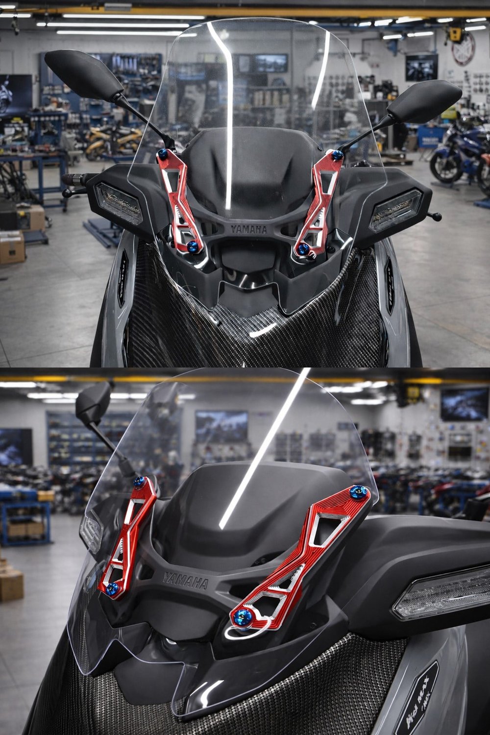 Yamaha Xmax Uyumlu Ön Cam Braketi 2024-2026 Cnc Kırmızı
