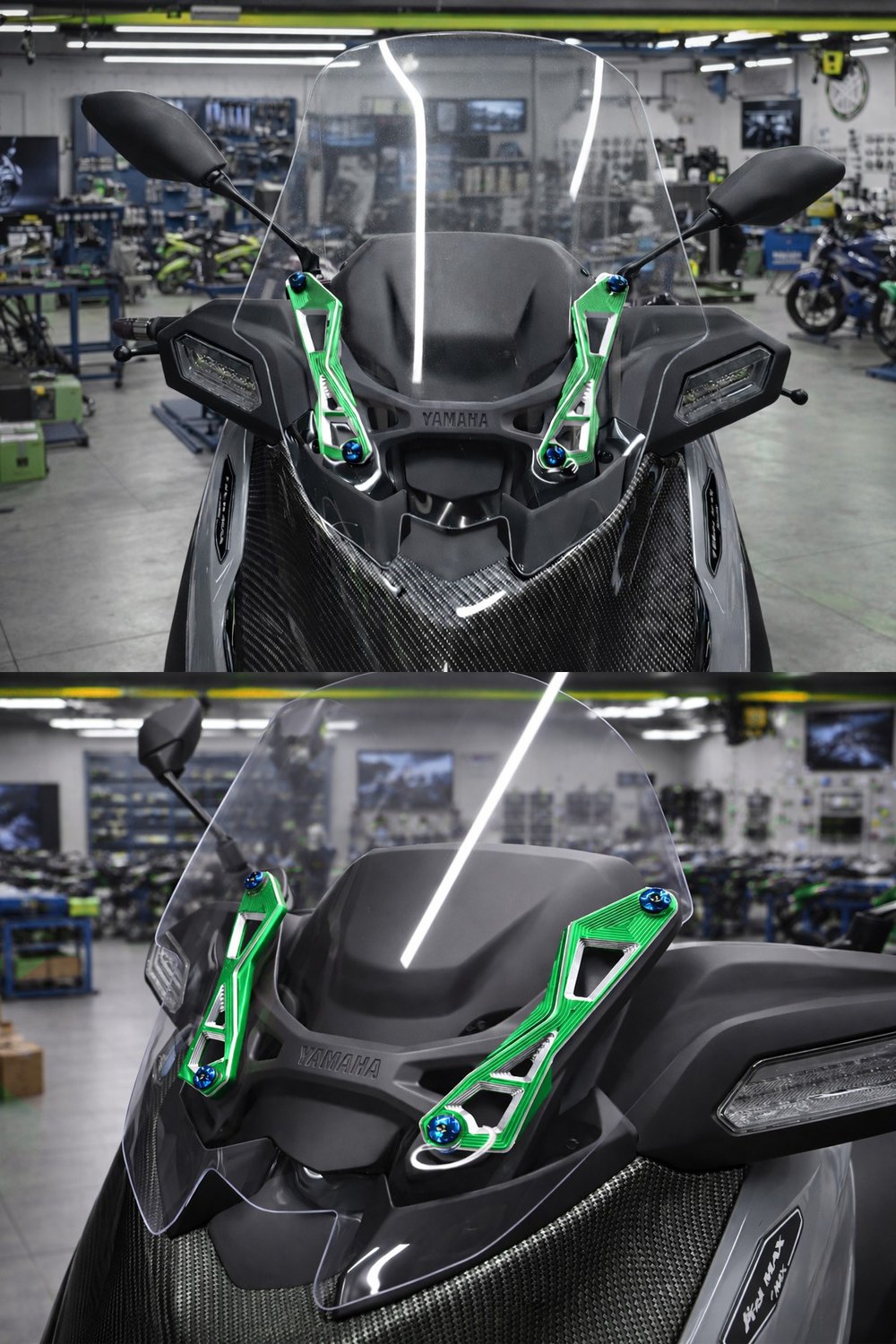 Yamaha Xmax Uyumlu Ön Cam Braketi 2024-2026 Cnc Yeşil