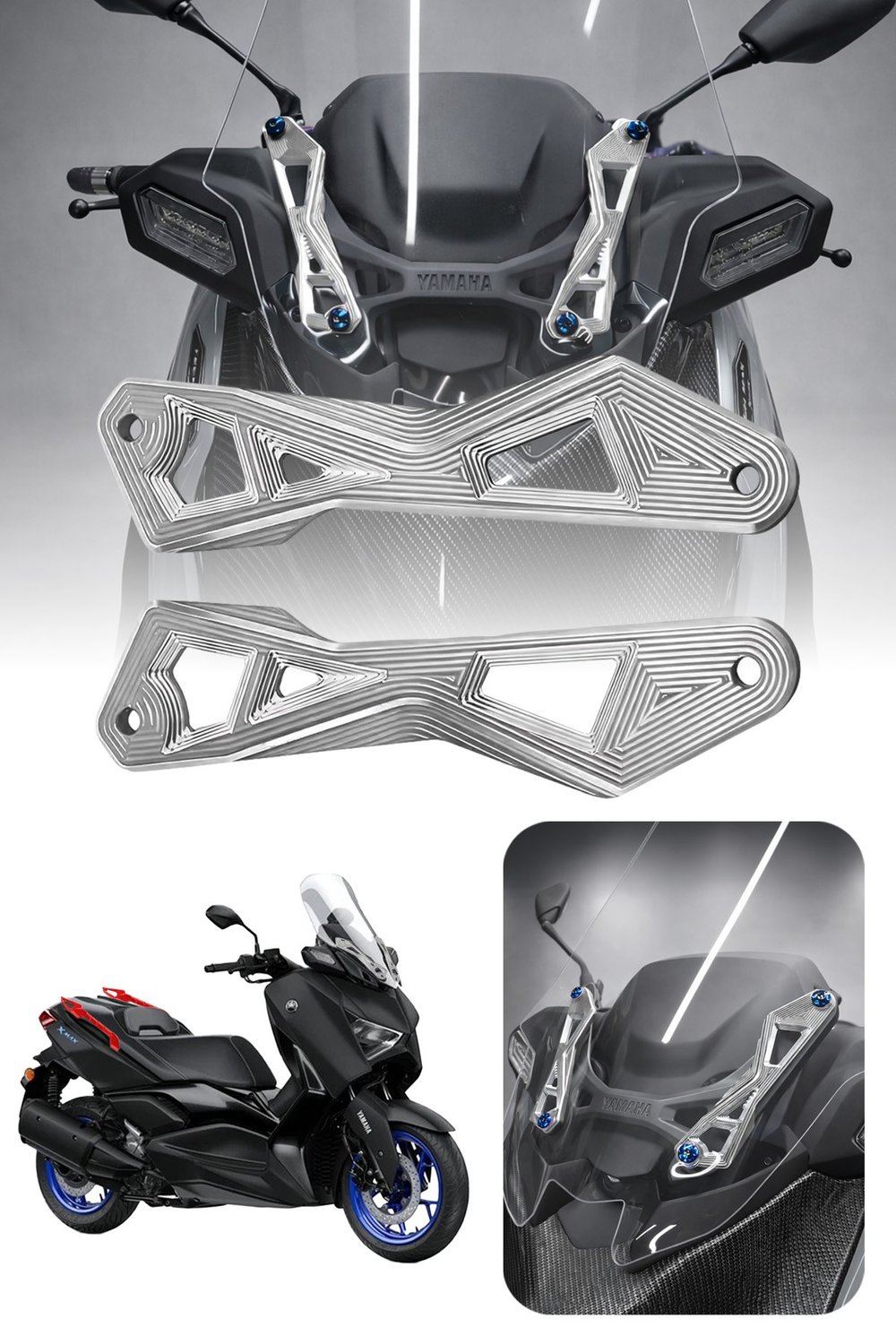 Yamaha Xmax Uyumlu Ön Cam Braketi 2024-2026 Cnc Gümüş