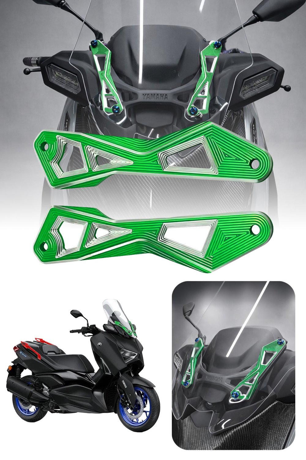 Yamaha Xmax Uyumlu Ön Cam Braketi 2024-2026 Cnc Yeşil