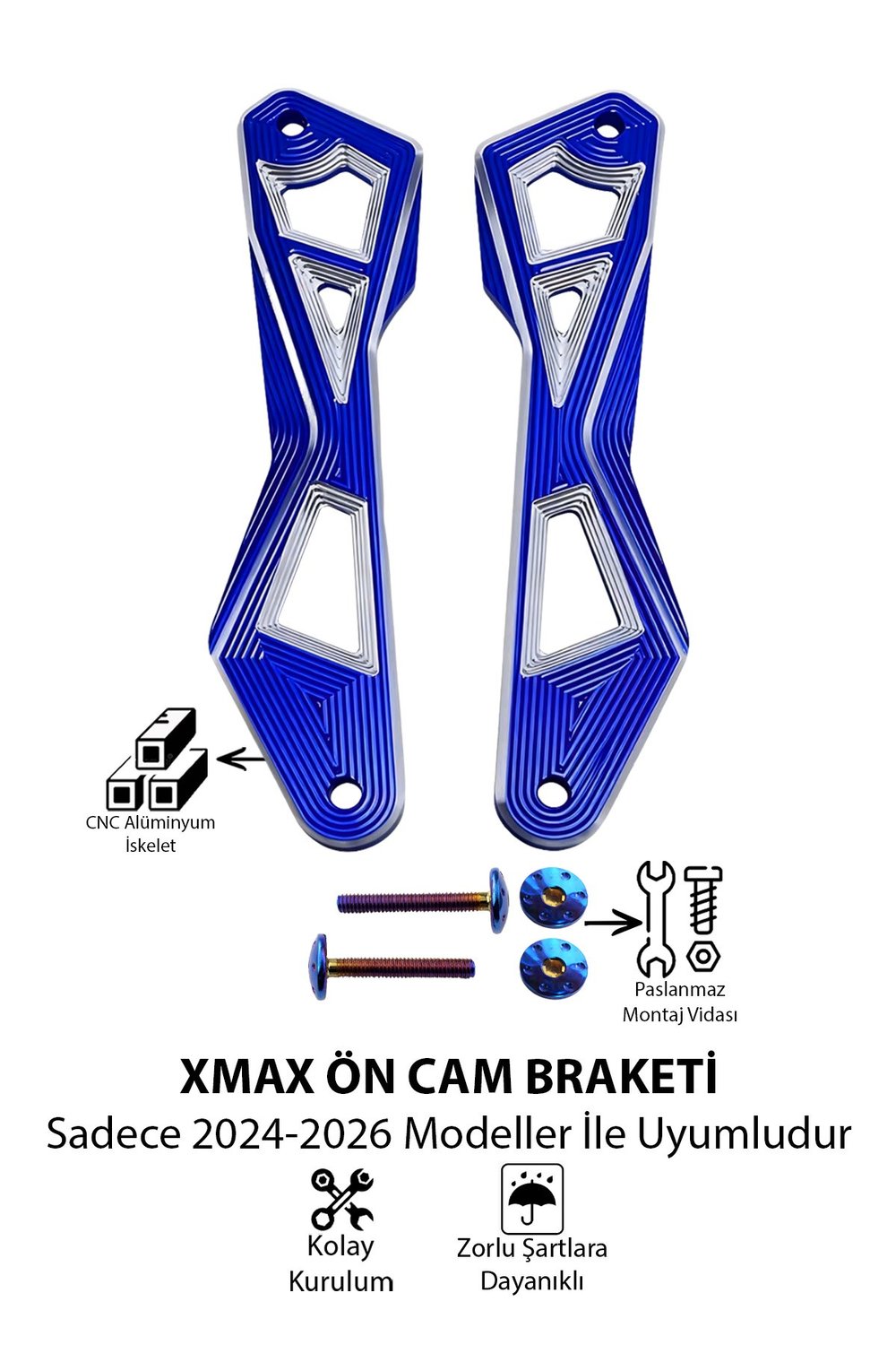Yamaha Xmax Uyumlu Ön Cam Braketi 2024-2026 Cnc Mavi