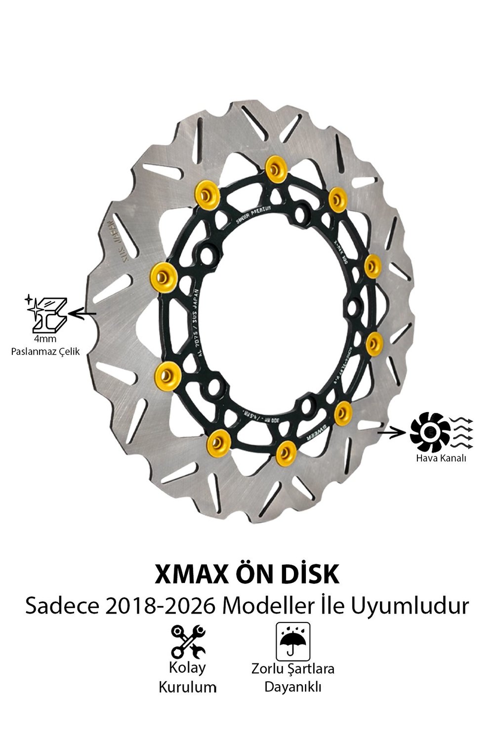 Yamaha Xmax Uyumlu Ön Fren Disk 2018-2026 Cnc Gold