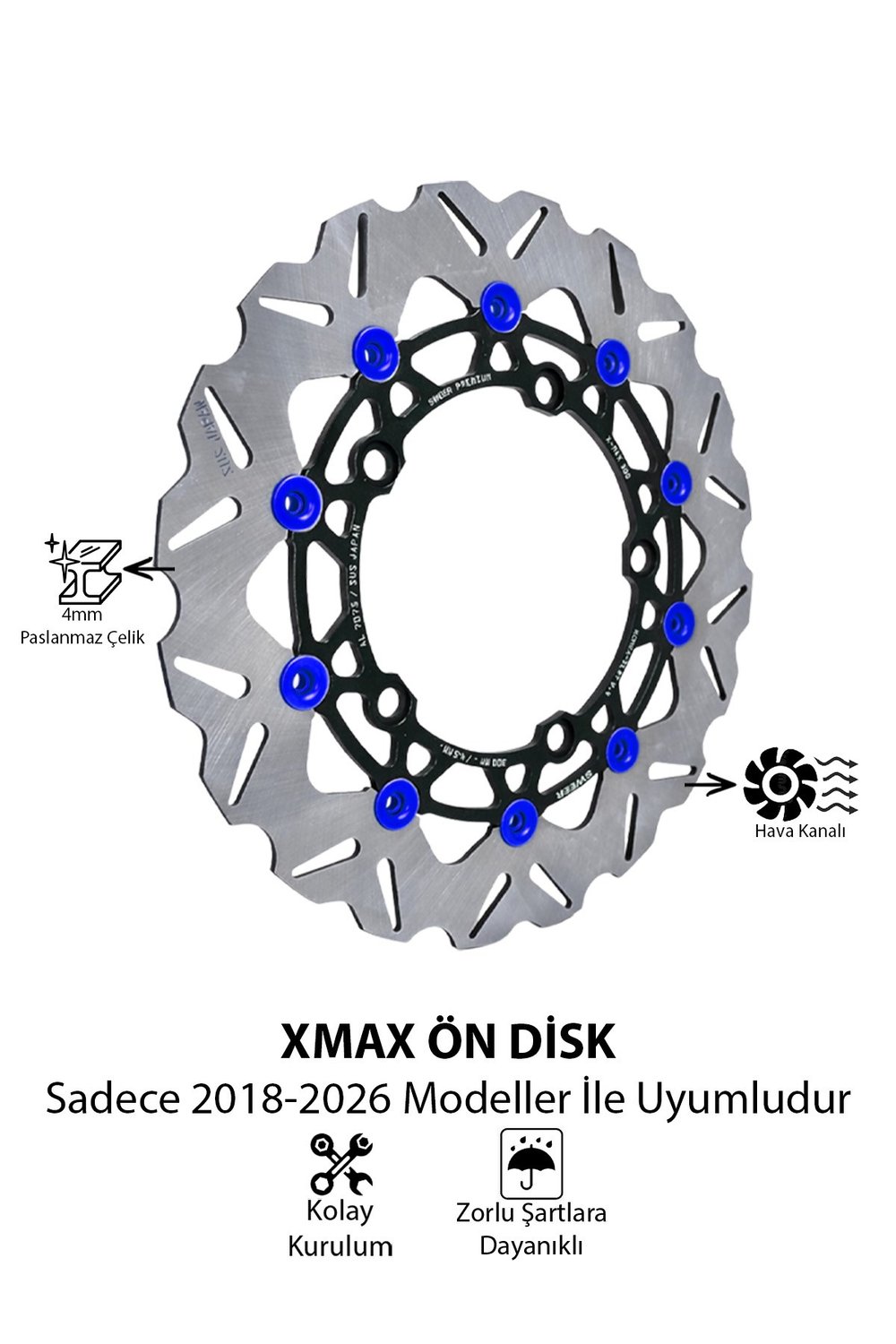 Yamaha Xmax Uyumlu Ön Fren Disk 2018-2026 Cnc Mavi
