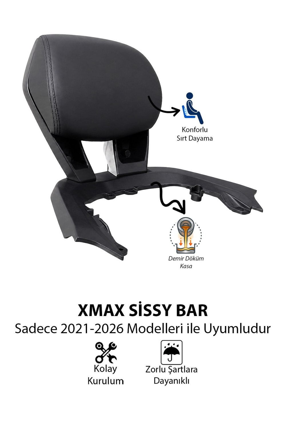 Yamaha Xmax Uyumlu Sisy Bar Sırt Dayama 2023-2025 Siyah
