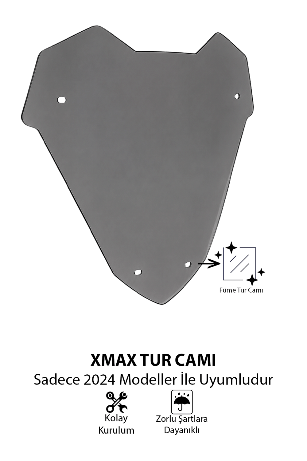 Yamaha Xmax Uyumlu Sport Tur Camı 2024 Füme