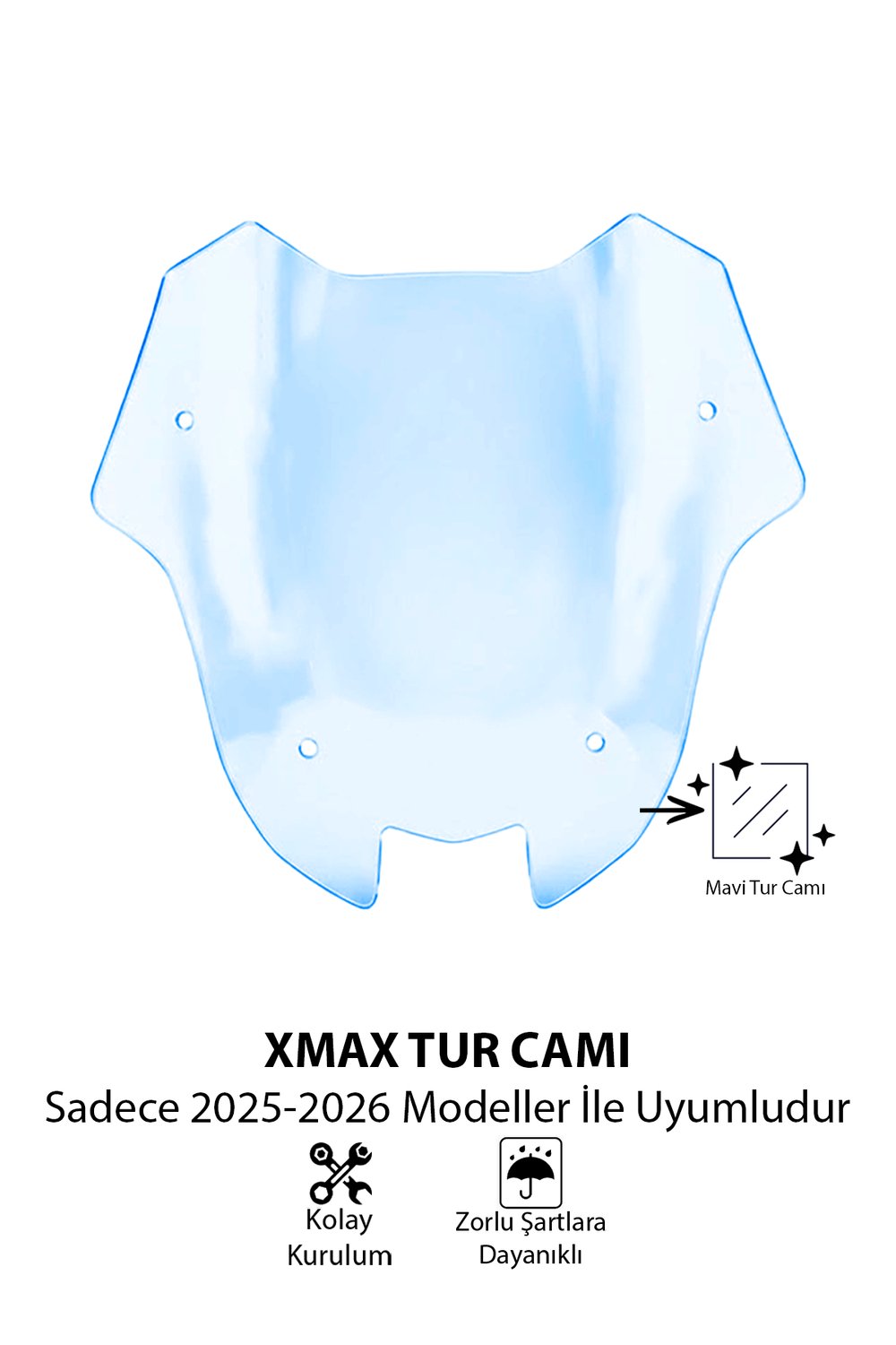 Yamaha Xmax Uyumlu Sport Tur Camı 2025-2026 Mavi