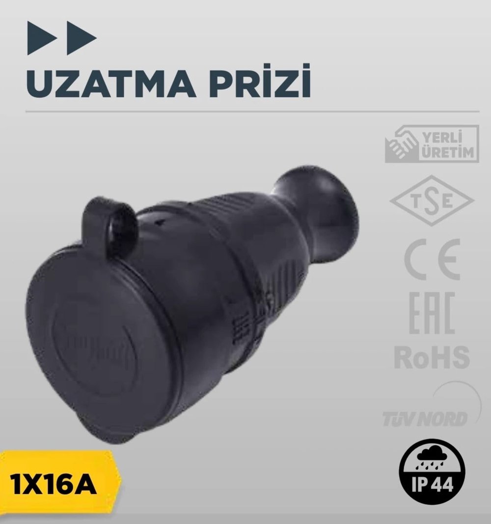 Bylion Siyah Kauçuk Monofaze Uzatma Prizi 1x16aIp44 F Type 950-003-0001