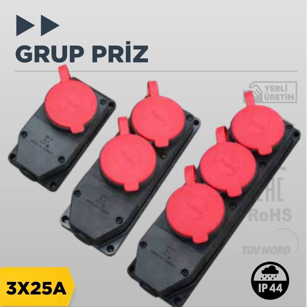 Bylion Siyah Kauçuk Trifaze Üçlü Grup Priz Ip44 (3X3*25A) 950-006-0005