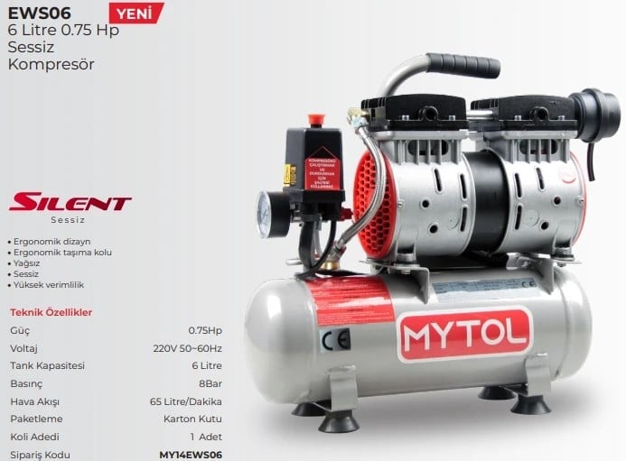 MYTOL KOMPRESÖR SESSİZ 6 LİTRE 0.75HP EWS06