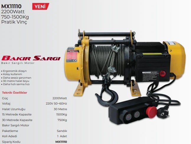 MYTOL PROFESYONEL ELEKTRİKLİ VİNÇ 750-1500KG MX11110