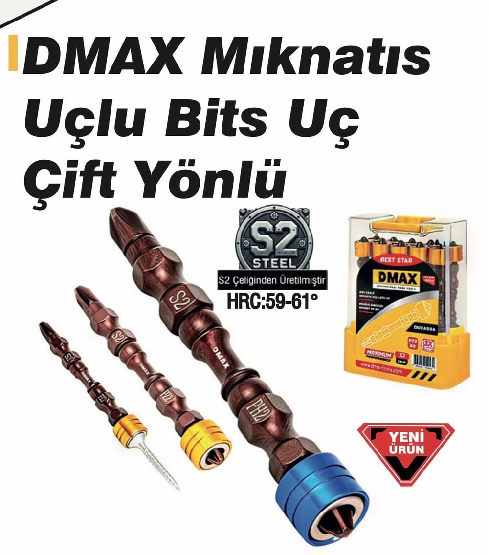 D-MAX Mıknatıs DMAX Mıknatıs Uçlu Bits Uç Çift Yönlü Ph2x65