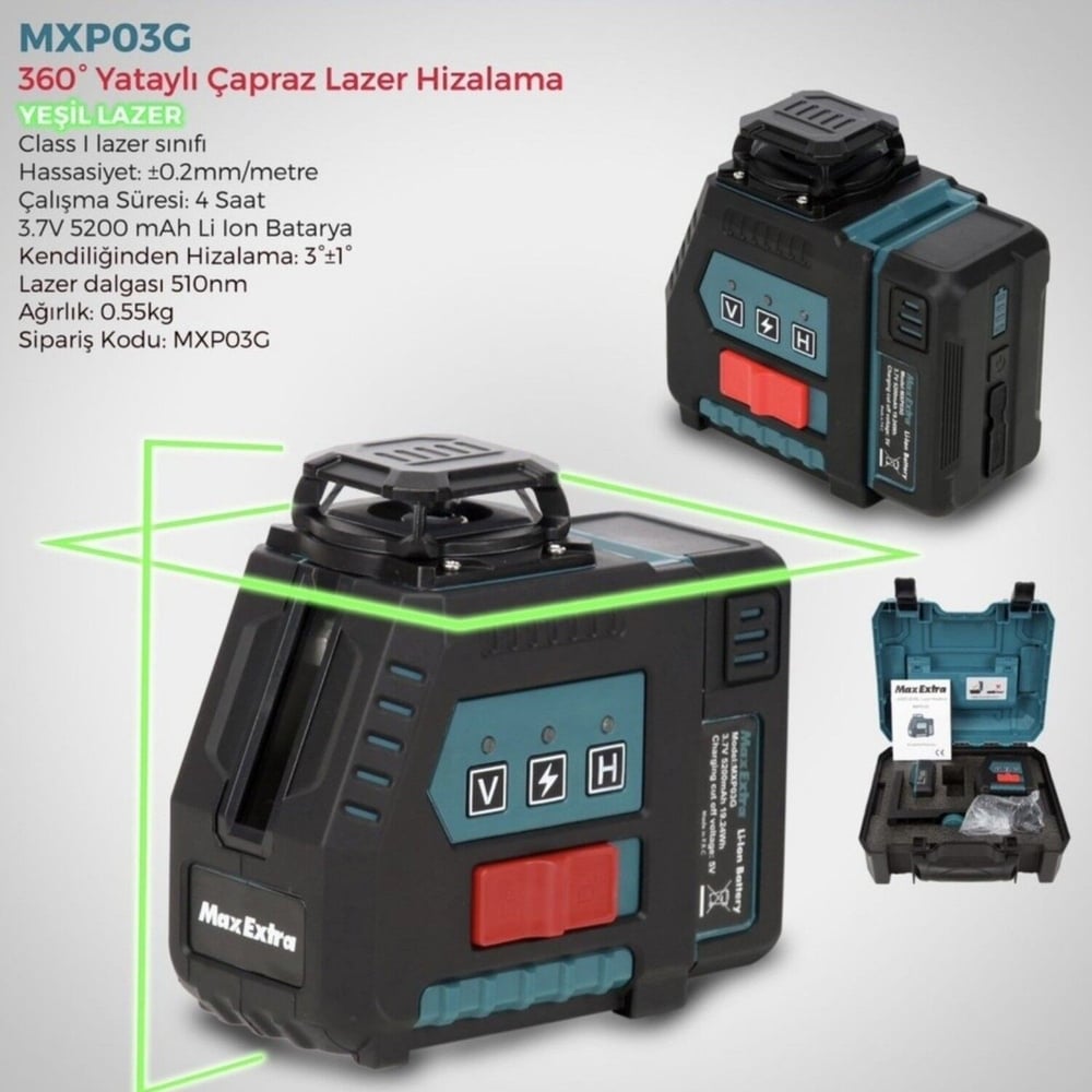 MAX EXTRA MXP03G 360° YATAYLI ÇAPRAZ LAZER HİZALAMA