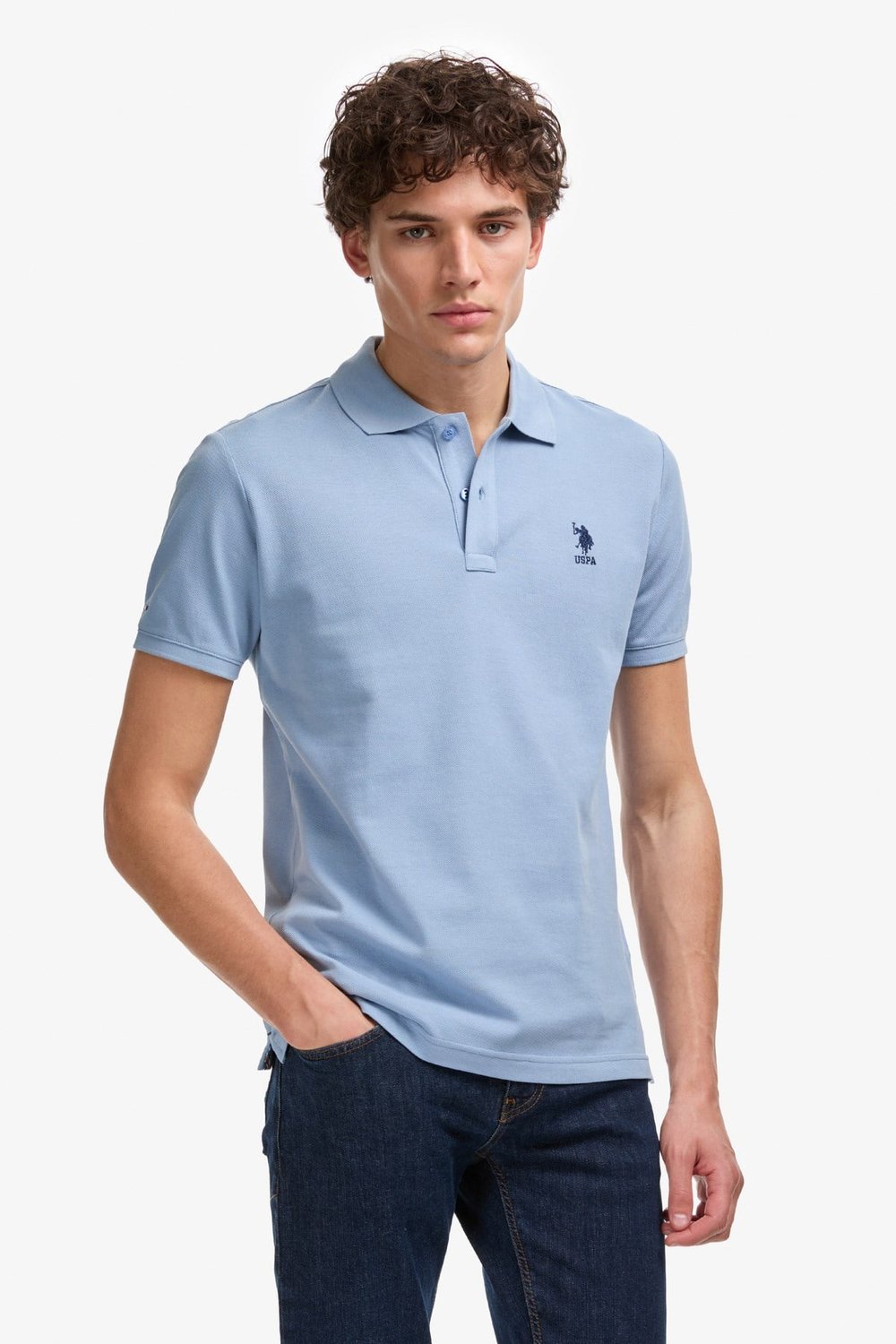 Erkek Slim Fit Polo Yaka Mavi Basic Tişört 50322304-VR036