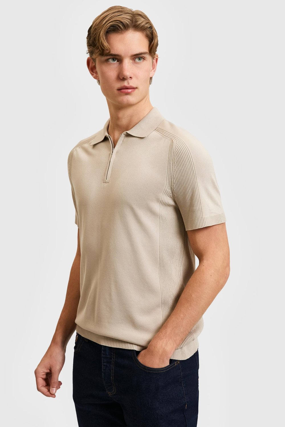 Erkek Slim Fit Polo Yaka Yarım Fermuarlı Tişört