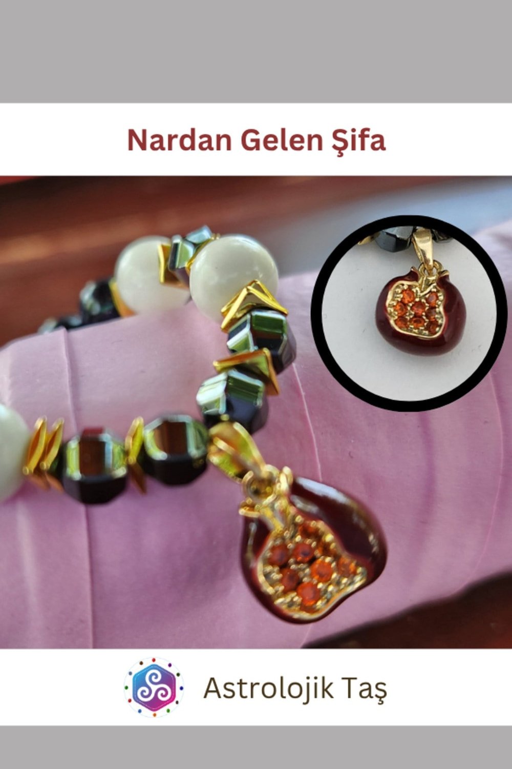 Nar’dan Gelen Şifa Doğal Taş Bileklik - Sertifikalı - Yıldız Taşı & Ay Taşı