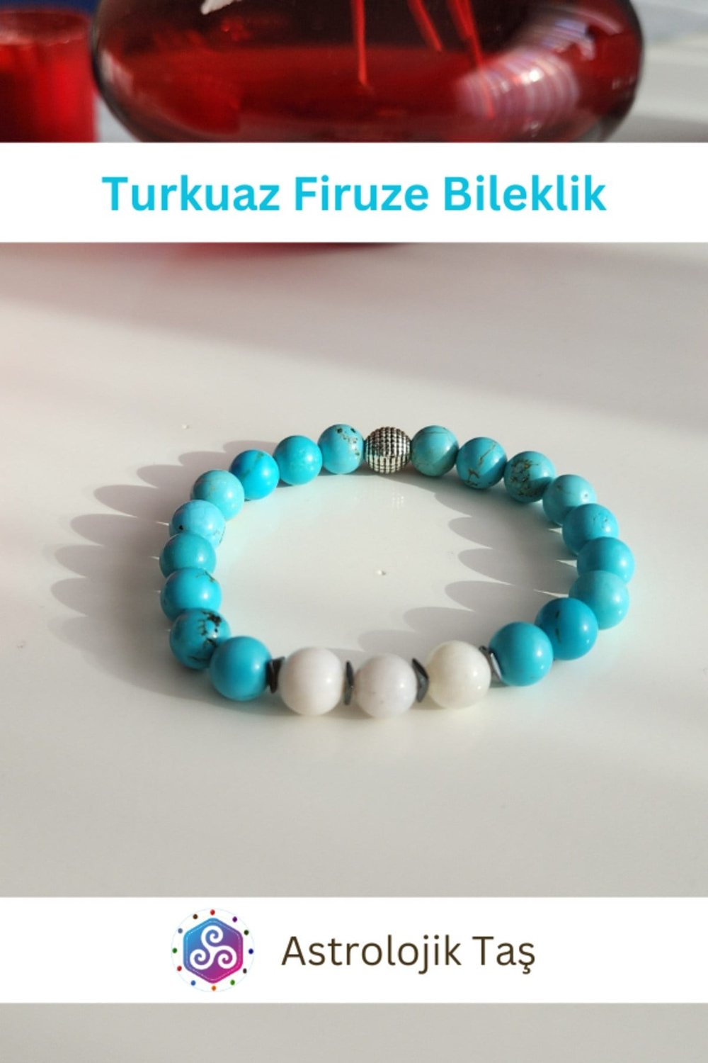 Sertifikalı Ay Taşı ve Turkuaz Firuze Doğal Taş Bileklik