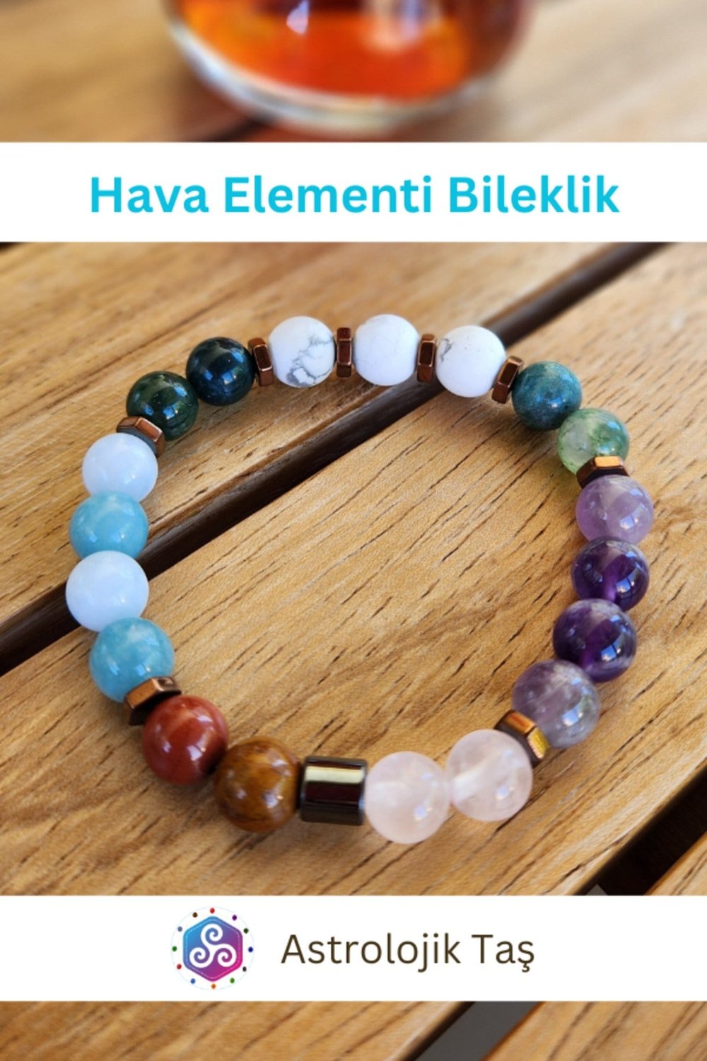 Sertifikalı Doğal Taş Hava Elementi Bilekliği (AMETİTS, JASPER, HAVLİT, AKUAMARİN, PEMBE KUVARS)