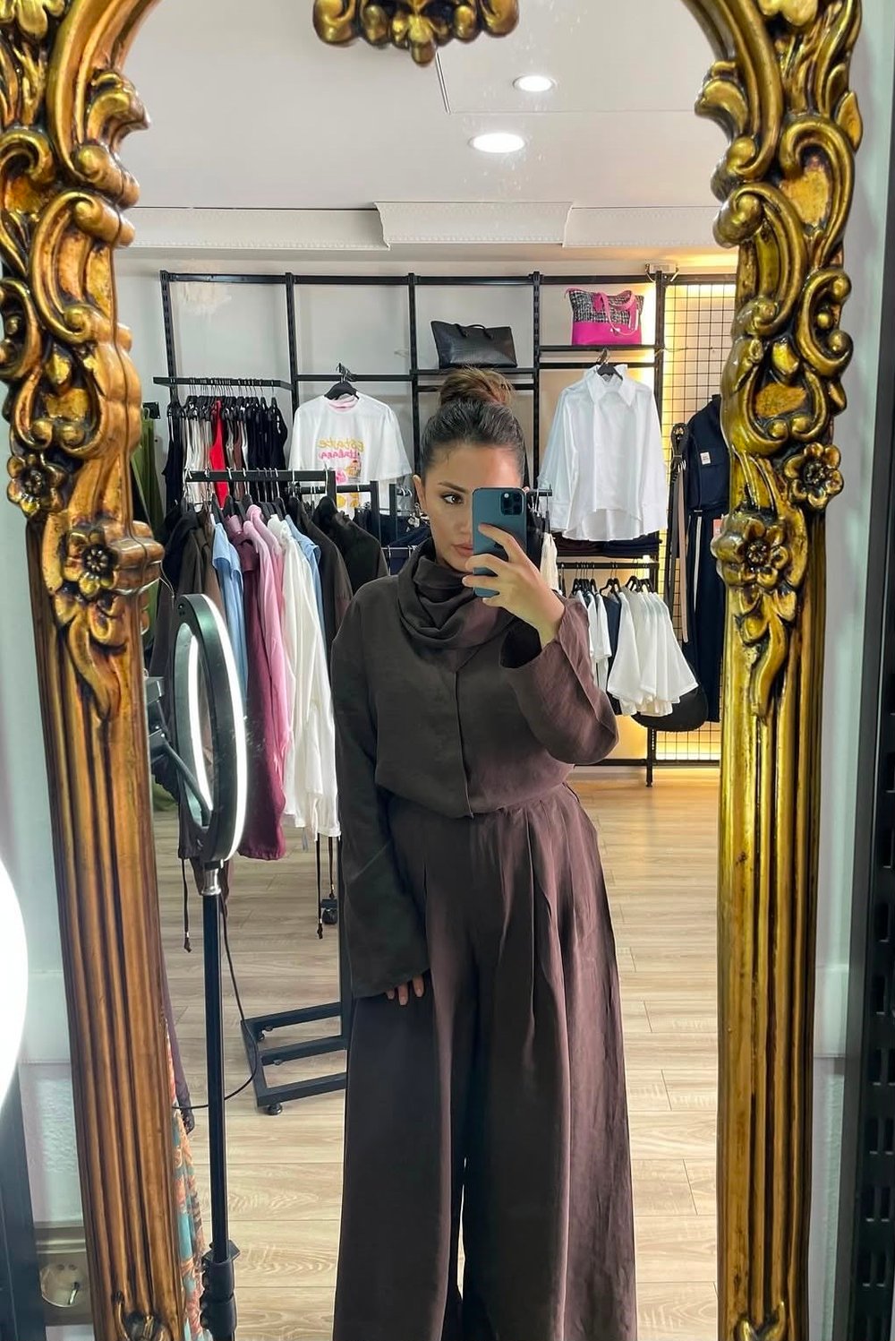 Kahverengi Şallı Tril Takım