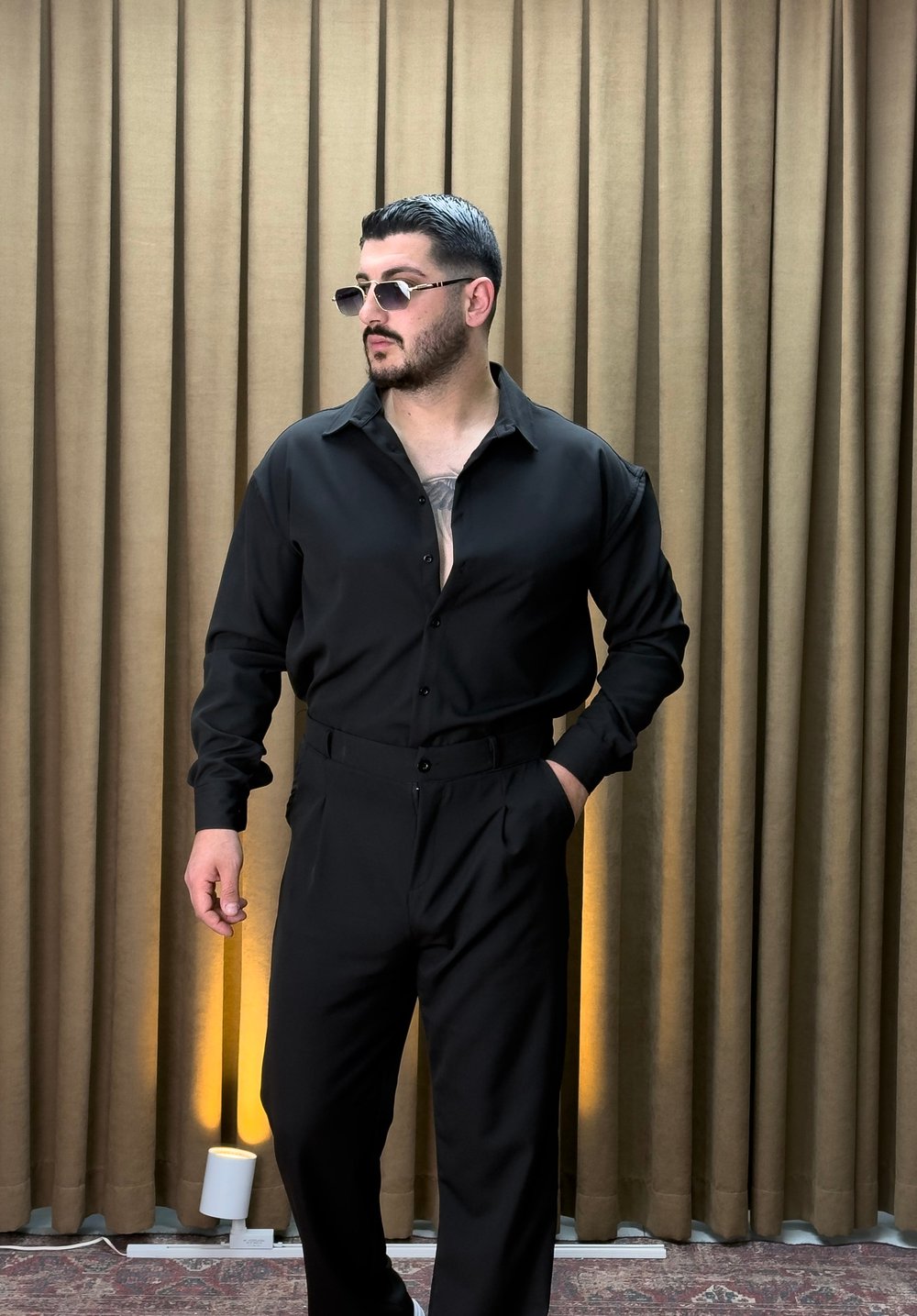 Krep Üst Oversize Alt Baggy Takım Siyah