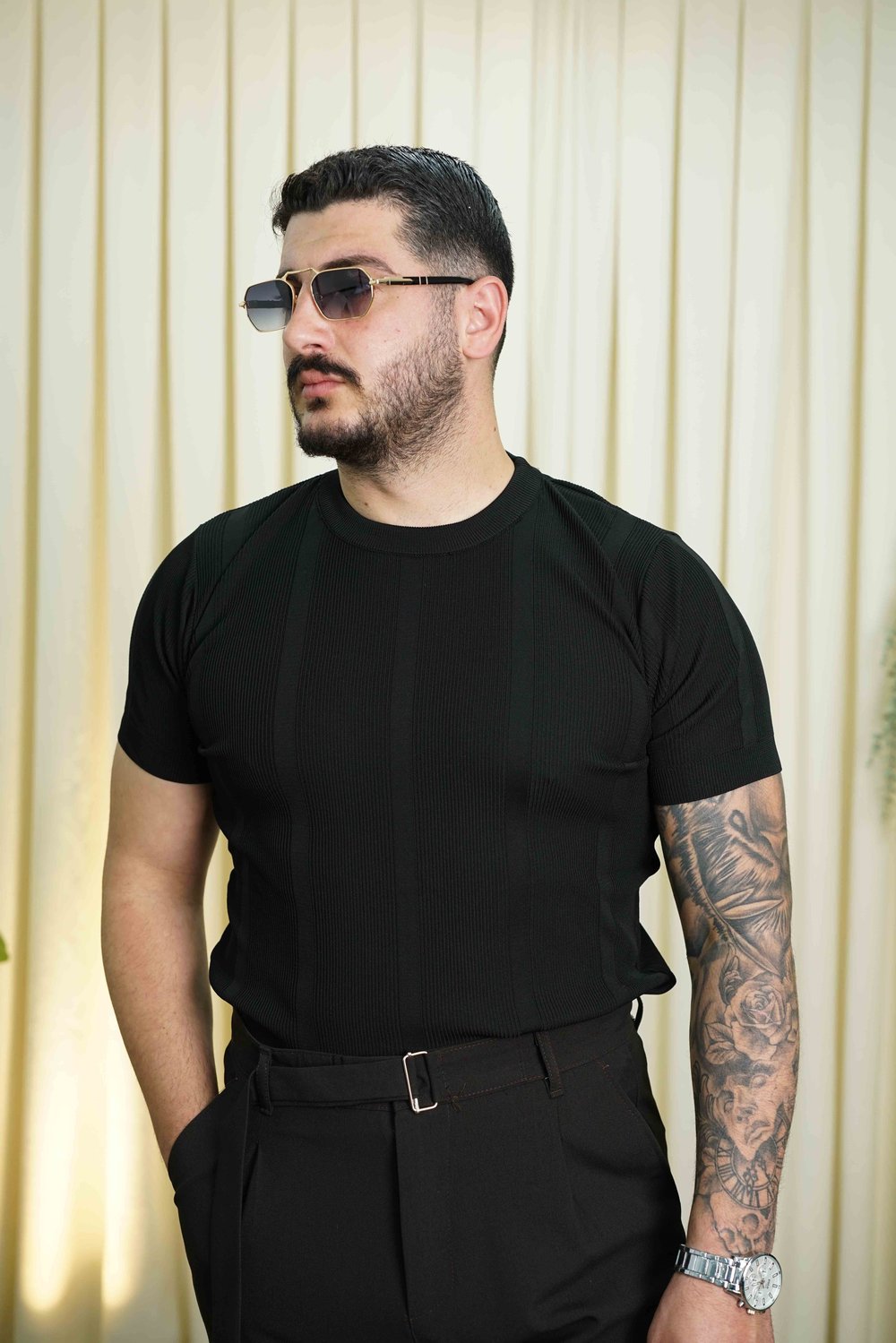 Triko Çizgi Desen Siyah