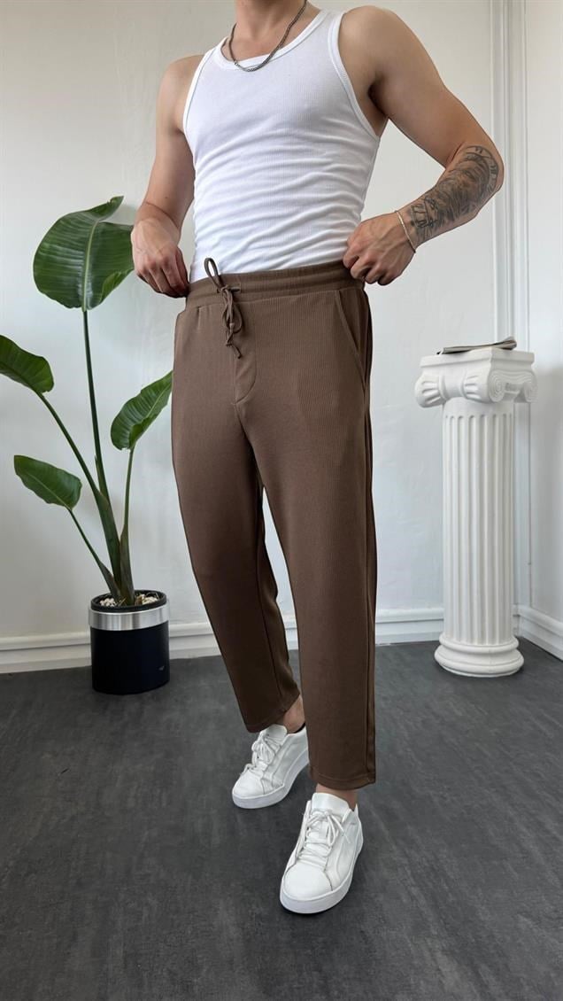 İnce Fitilli Boyfriend Jogger Kahverengi