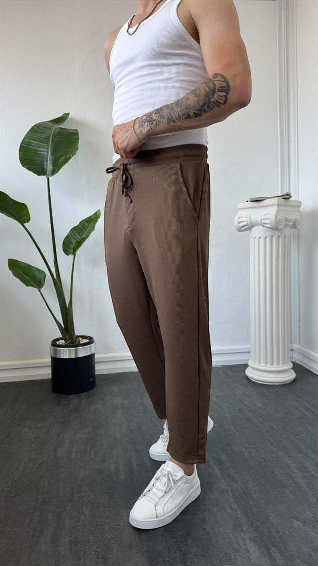 İnce Fitilli Boyfriend Jogger Kahverengi