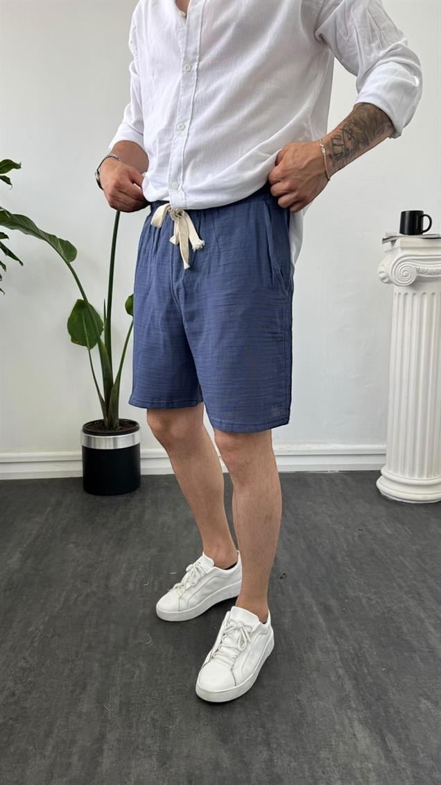 Keps Müslim Kumaş Şort İndigo Mavi