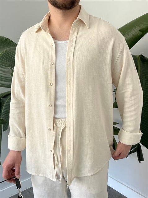 Krem Serra Keten Oversize Takım