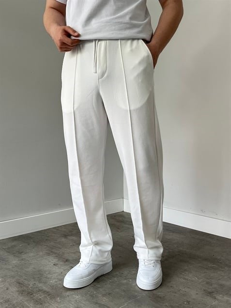 Krep Kumaş Baggy Pantolon Beyaz