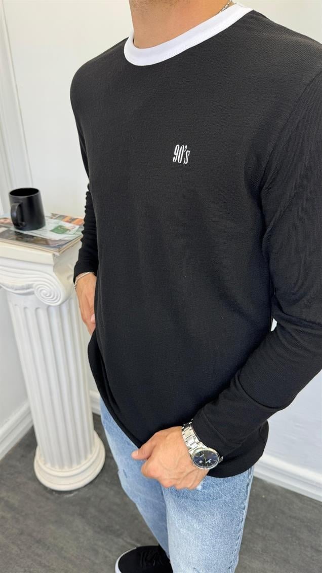 MR 90S Yazılı Bisiklet Yaka Sweatshirt Siyah