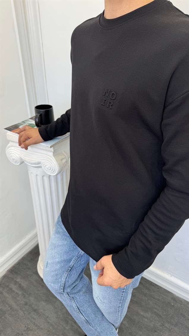MR Noir Kabartmalı Basic Sweatshirt Siyah