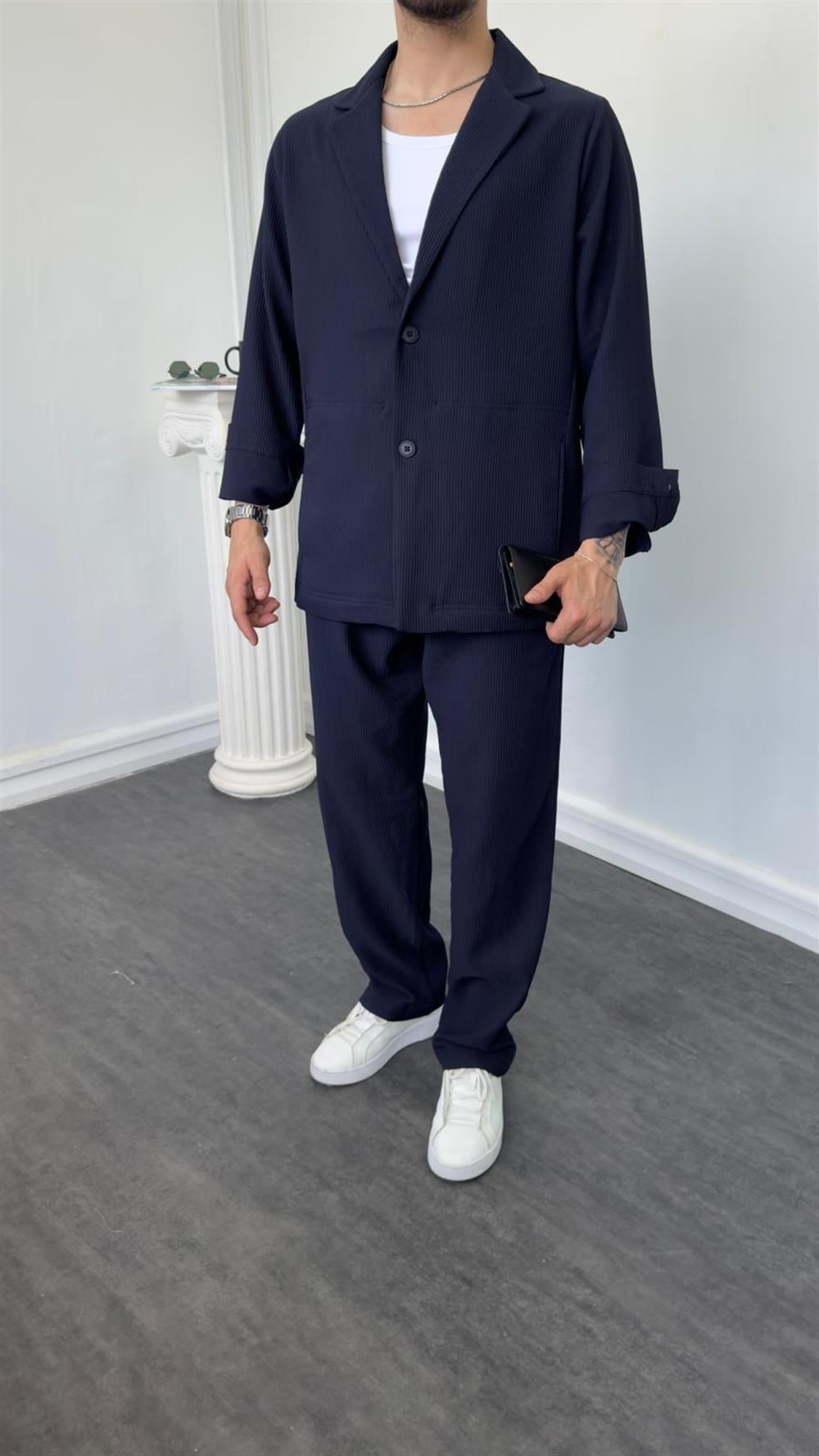 MR Oversize Premium Ceketli Takım Lacivert