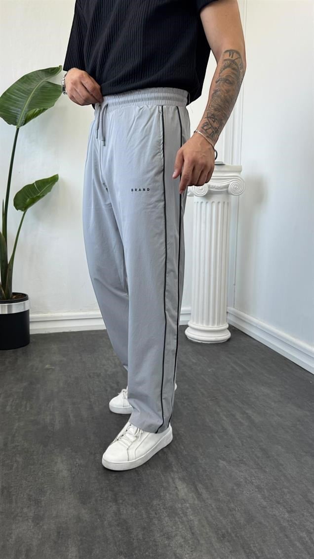 Paraşüt Kumaş Şerit Detaylı Baggy Eşofman Gri