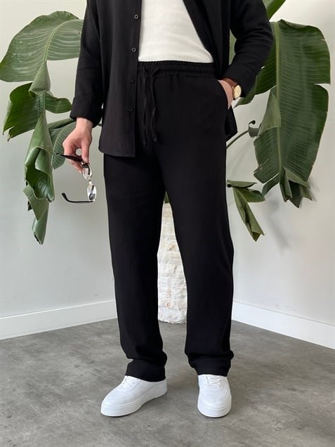 Siyah Serra Keten Oversize Takım