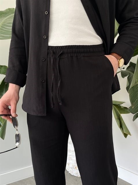 Siyah Serra Keten Oversize Takım