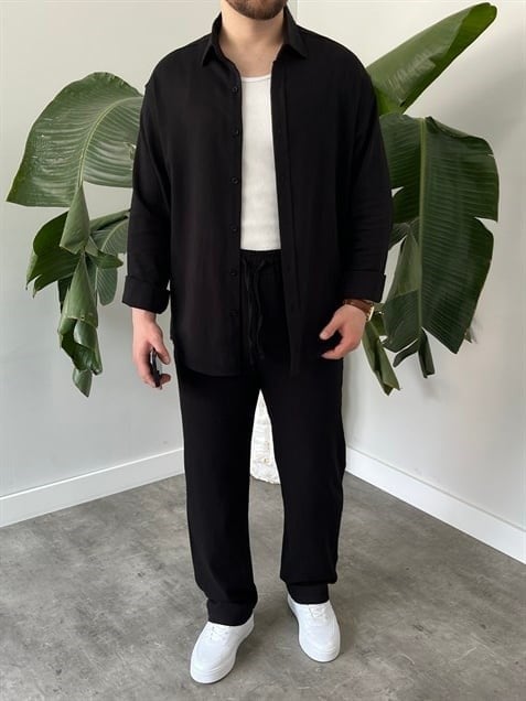 Siyah Serra Keten Oversize Takım