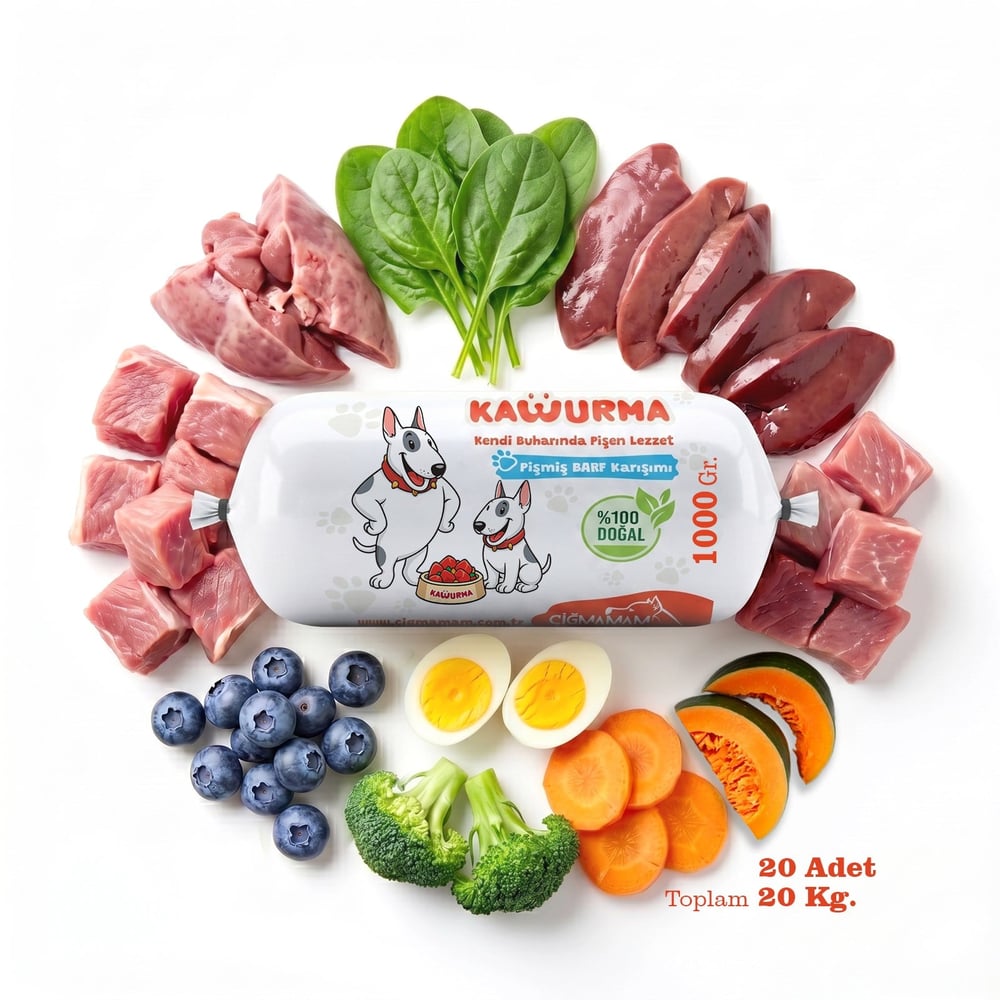 Kavurma Pişmiş Barf Köpek Maması 20 Kg - 1000 g x 20
