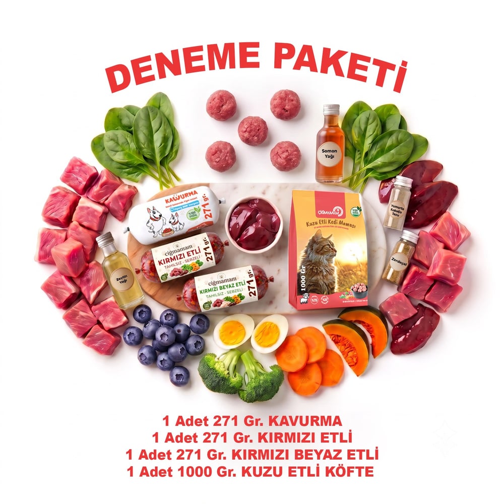 Kedi Tanışma Paketi Kavurma Barf Kırmızı ve Beyaz Etli Çiğ Mama Çeşitleri 4 Paket Tanışma Paketi Çiğmamam Barf