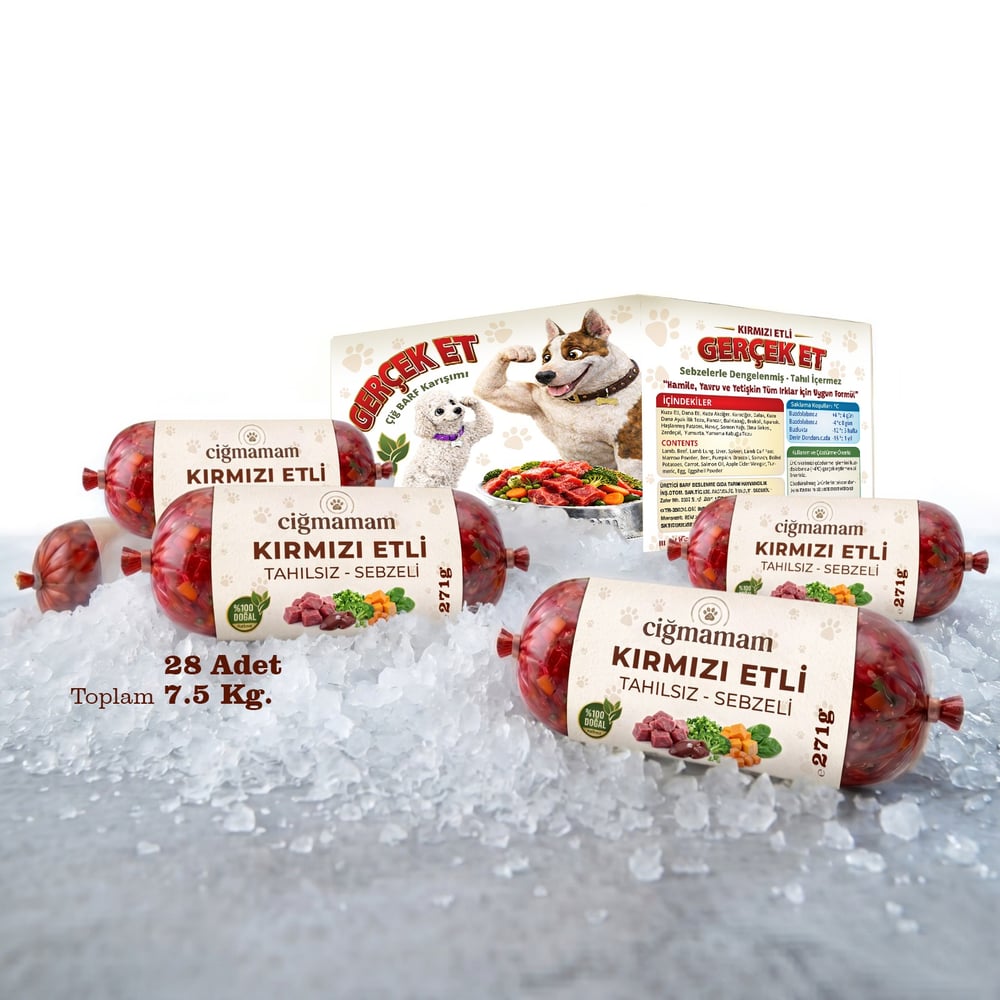 Kırmızı Etli Tahılsız Sebzeli Barf Köpek Maması 7.5 Kg - 271 g x 28