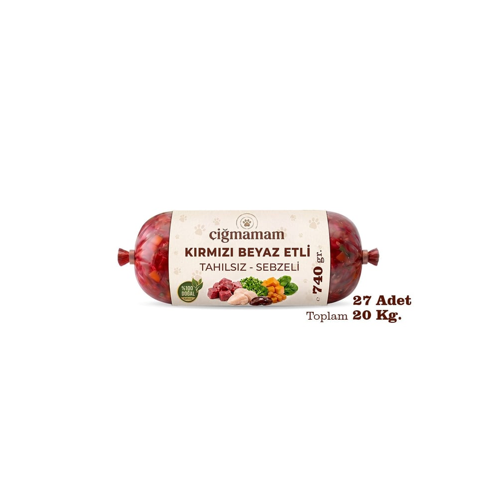Kırmızı ve Beyaz Etli Tahılsız Barf Köpek Maması 20 Kg - 740 g x 27