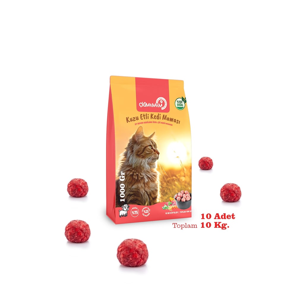 Kuzu Etli Tahılsız Barf Kedi Maması 10 Kg - 1000 g x 10