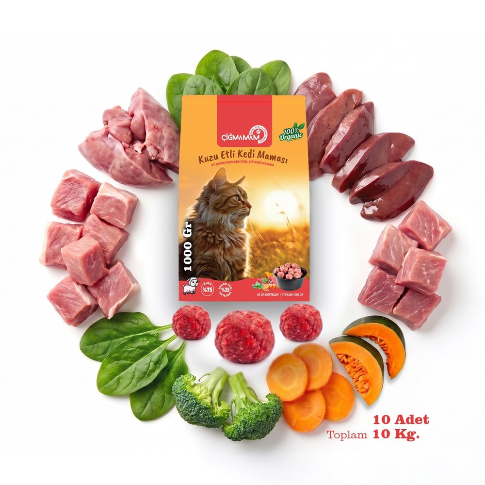 Kuzu Etli Tahılsız Barf Kedi Maması 10 Kg - 1000 g x 10