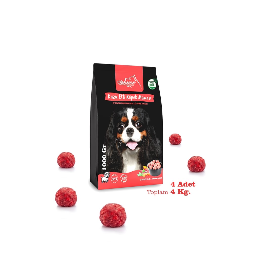 Kuzu Etli Tahılsız Barf Köpek Maması 4 Kg - 1000 g x 4